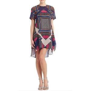 Donna Morgan Women's Short Sleeve Hi-Low Hem Chiffon Trapeze Dress Size 14 Multi